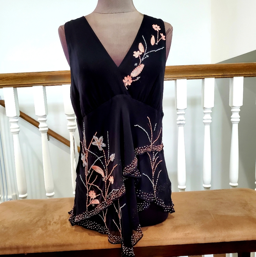 Karen Kane beaded tiered tunic